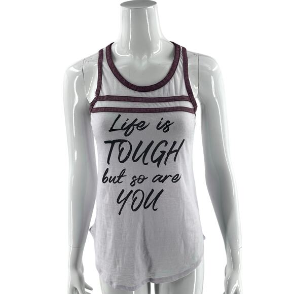 Cold Crush Tops - Cold Crush Womens Tank Top XS White Red Burnout Life is Tough So Are You Graphic